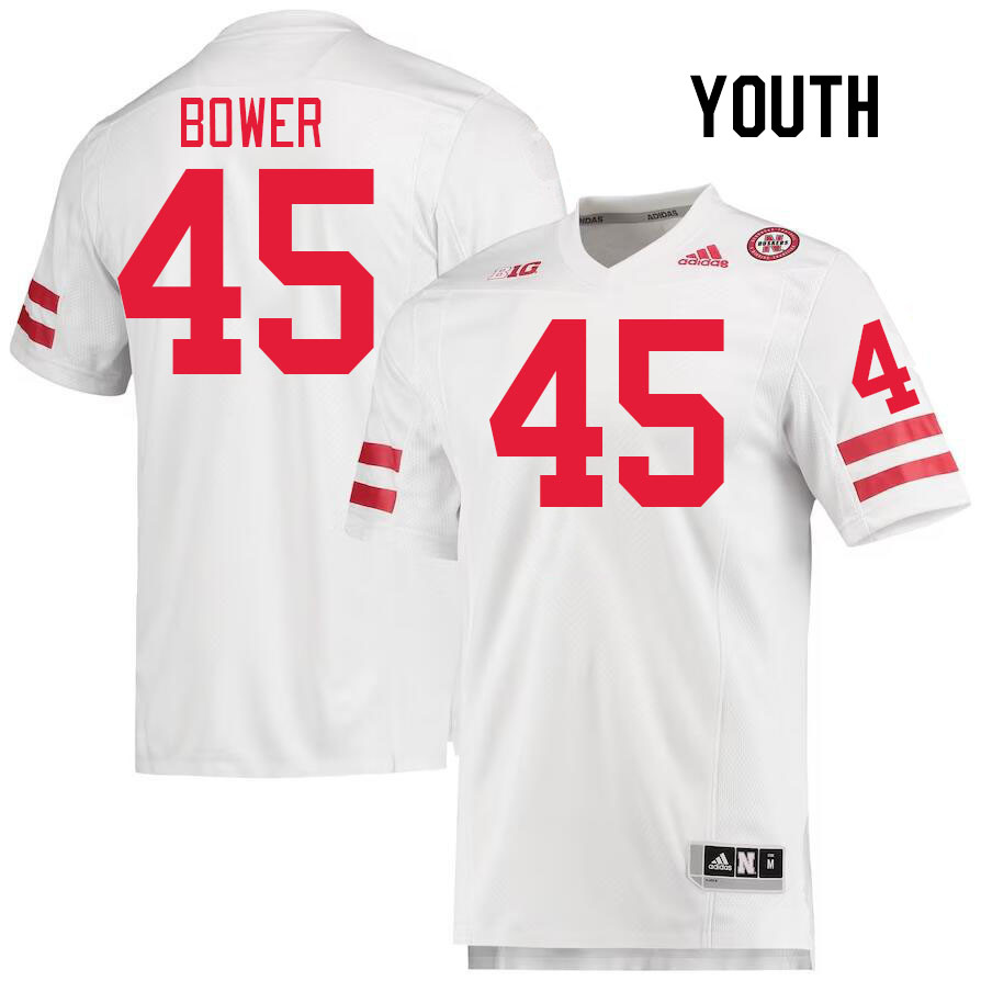 Youth #45 Jacob Bower Nebraska Cornhuskers College Football Jerseys Stitched Sale-White